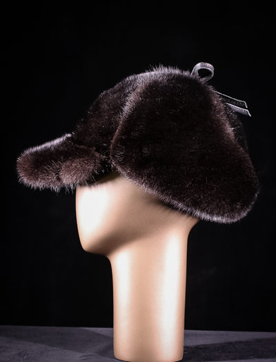 Natural Ranch Black Mink Baseball Hat with Italian Lamb Trooper Ear-Flaps