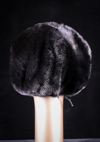 Black Long Hair Mink Beret with Crystal Lamb Leather Brooch