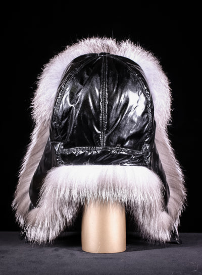 Black Ushanka Trooper Hat with Indigo Fox