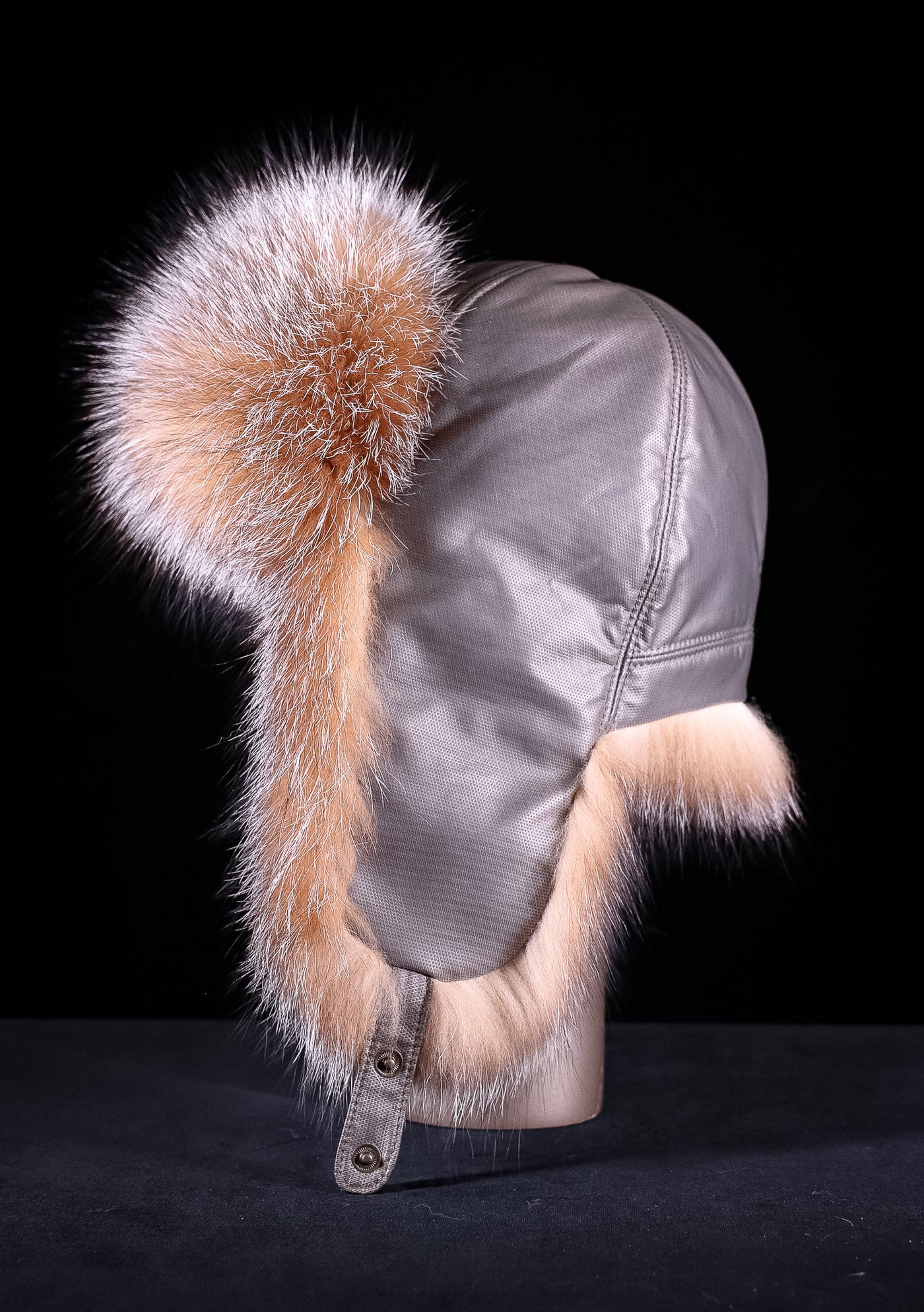 Tan Ushanka Trooper Hat with Crystal Fox