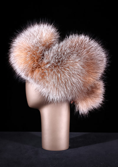 Tan Ushanka Trooper Hat with Crystal Fox