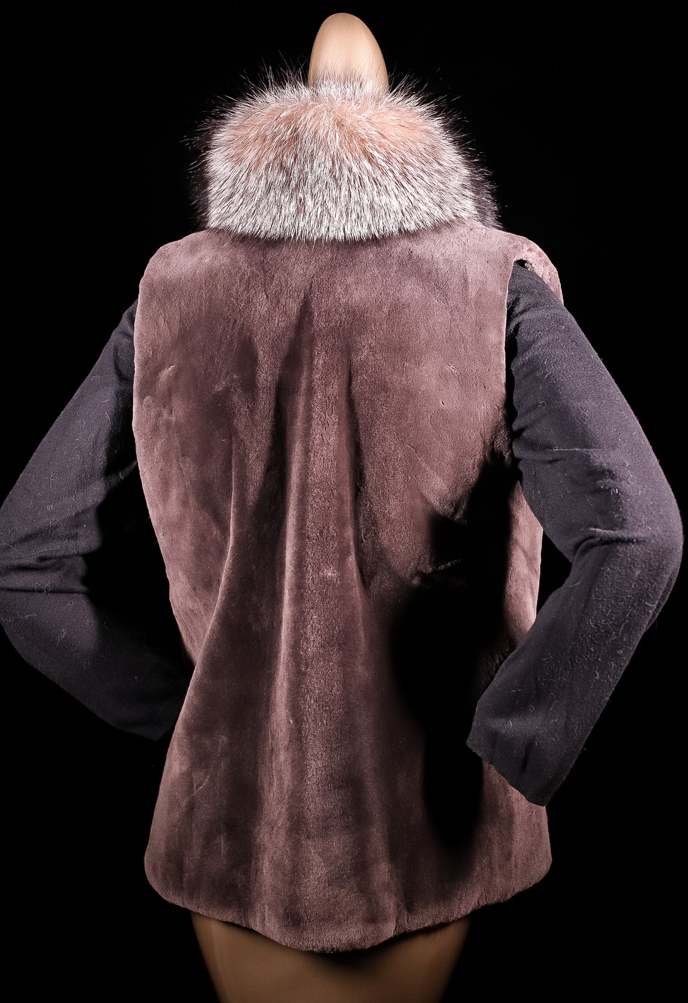 Sheared Beaver Vest with Fox Tuxedo