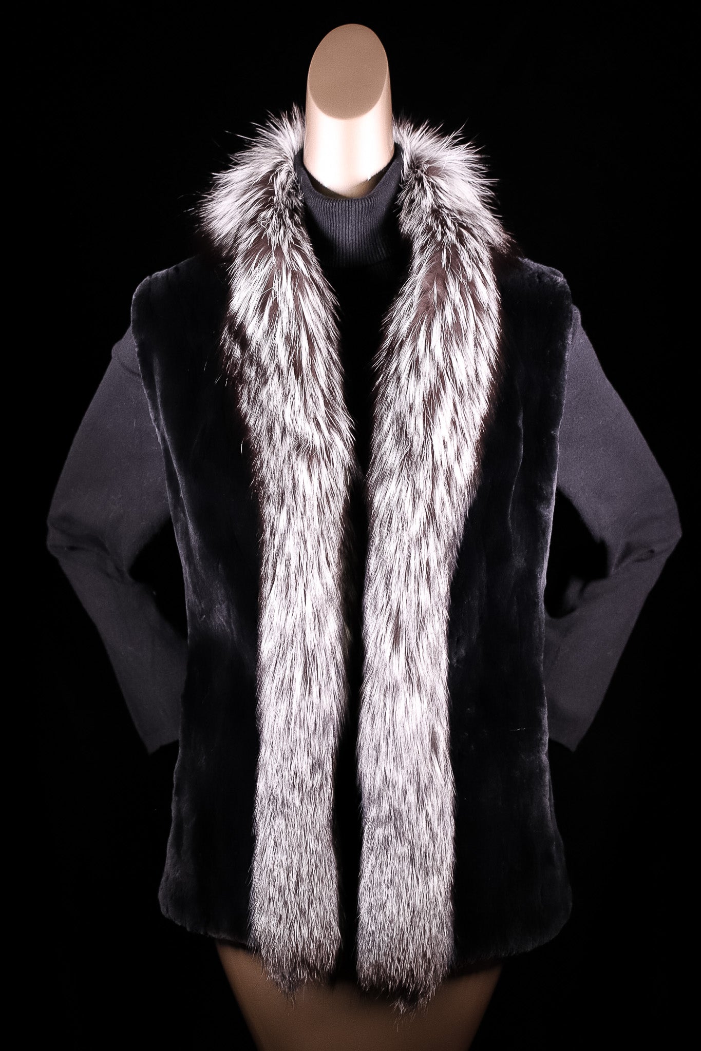 Sheared Beaver Vest with Fox Tuxedo