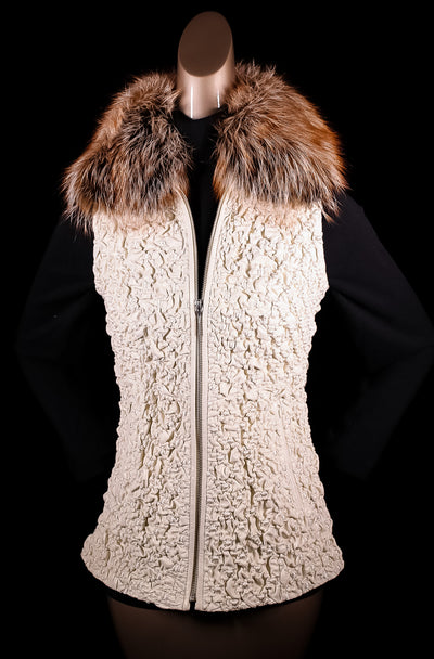 Italian Lamb Leather Bubble Vest with Detachable Fox Collar
