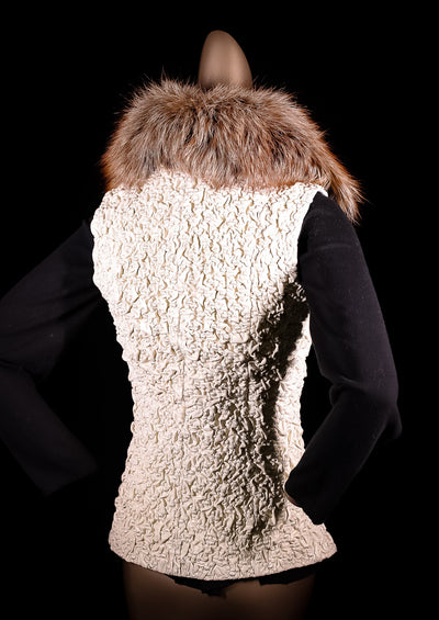 Italian Lamb Leather Bubble Vest with Detachable Fox Collar
