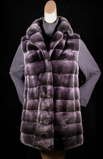 Graphite Grey Horizontal-Cut Mink Vest with Notch Collar