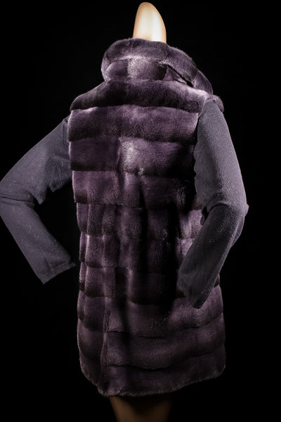Graphite Grey Horizontal-Cut Mink Vest with Notch Collar