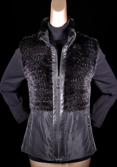 Nylon Vest with Woven Mink Panels