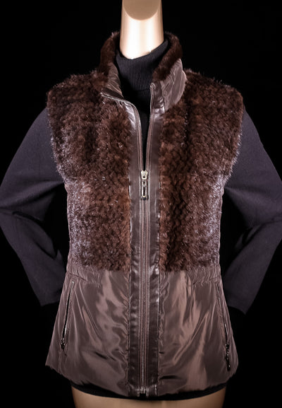 Nylon Vest with Woven Mink Panels