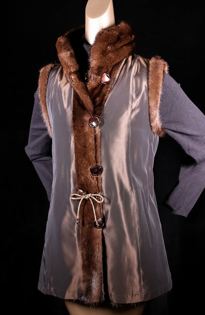 Full-Skin Mahogany Mink Vest Reversible to Taffeta Rainwear