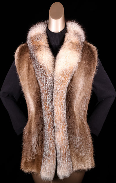 Natural Long Hair Blonde Beaver Vest with Crystal Fox Tuxedo