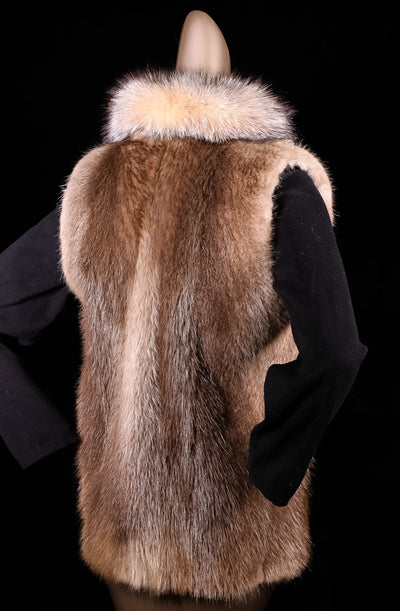 Natural Long Hair Blonde Beaver Vest with Crystal Fox Tuxedo