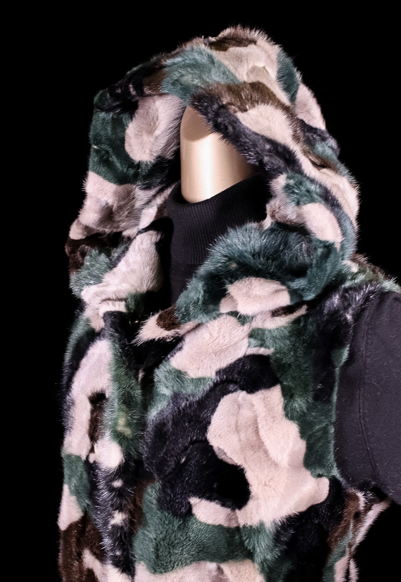 Camo Sectional Mink Hooded Vest Reversible to Taffeta Rainwear