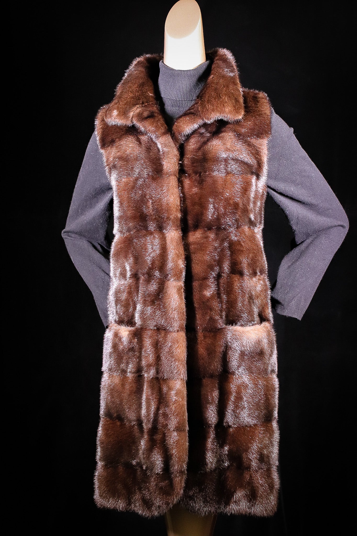 Long Horizontal-Paneled Mink Vest