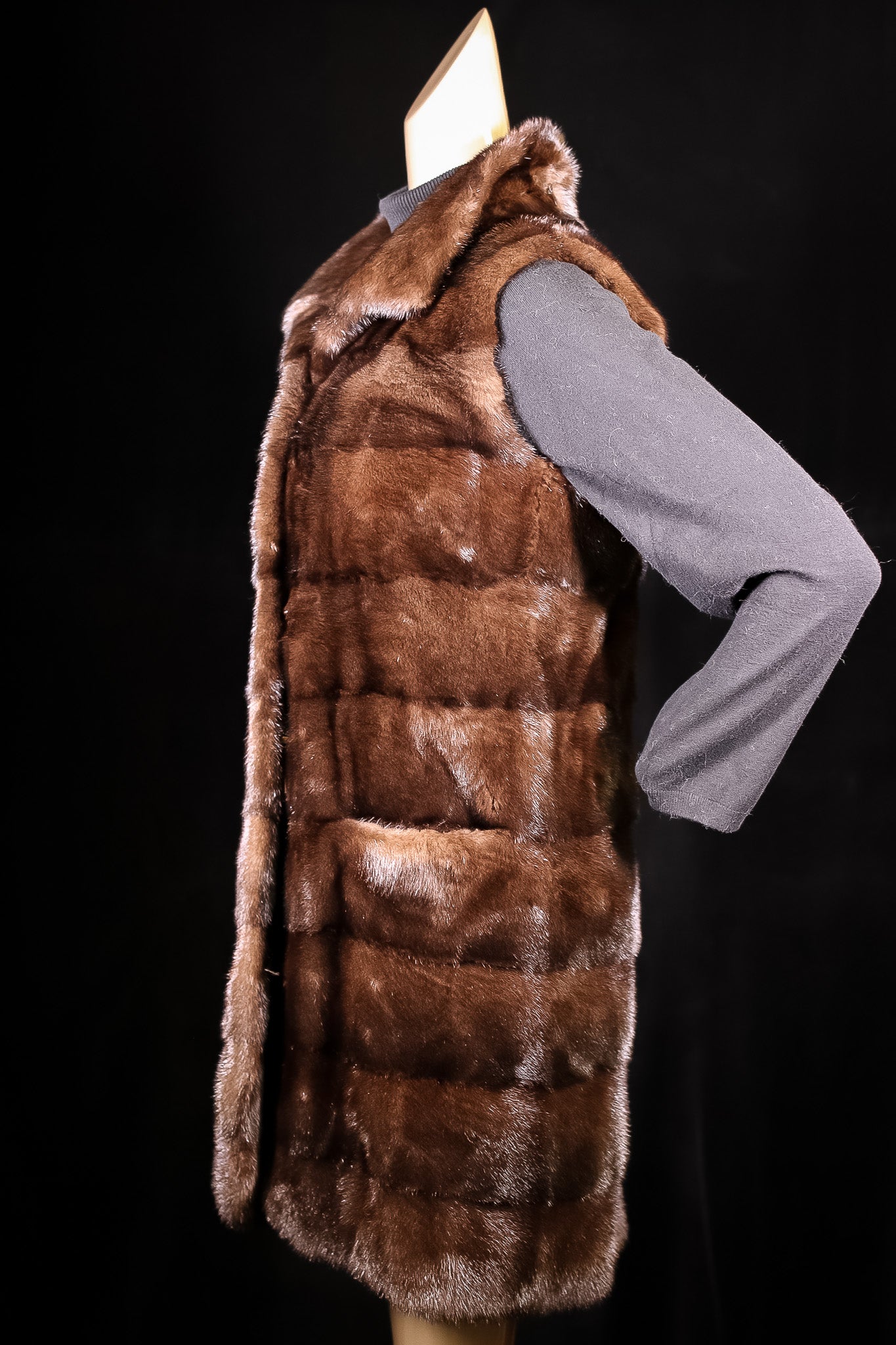 Long Horizontal-Paneled Mink Vest