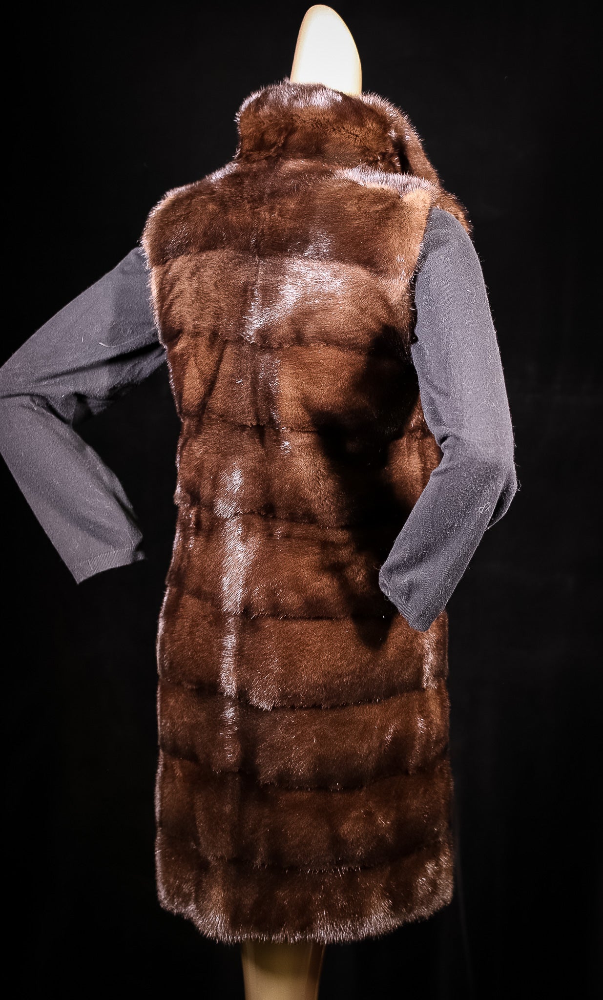 Long Horizontal-Paneled Mink Vest