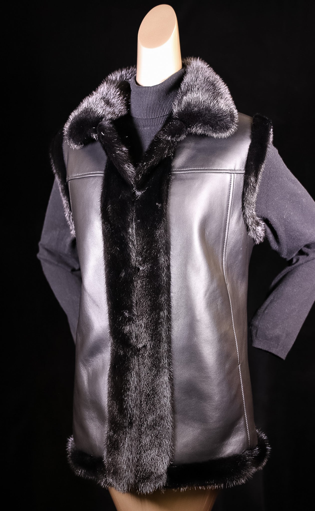 Italian Lamb Leather Vest Reversible to Full-Skin Mink