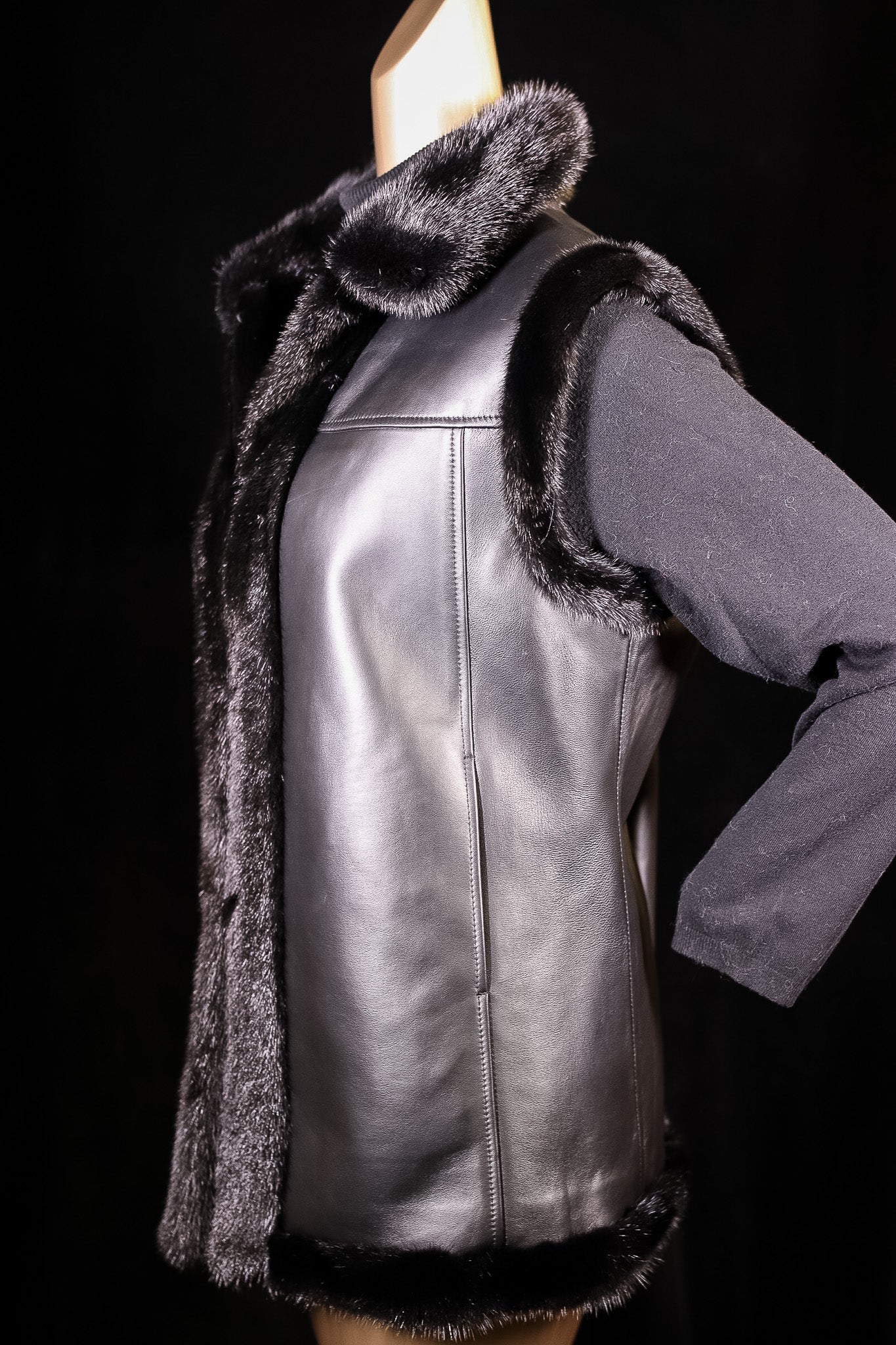 Italian Lamb Leather Vest Reversible to Full-Skin Mink