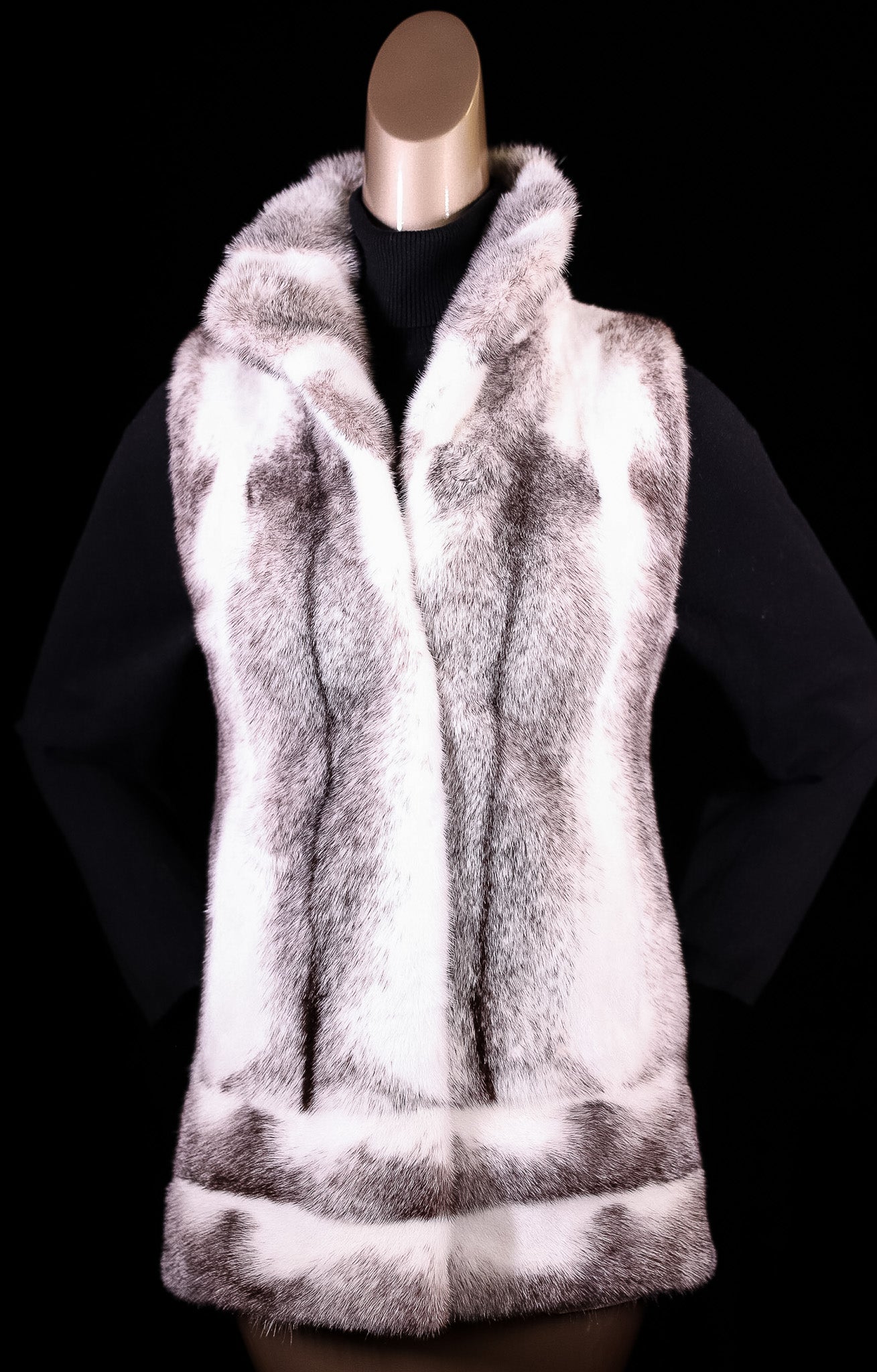 Full-Skin Black Cross Mink Vest with Horizontal Bottom Paneling