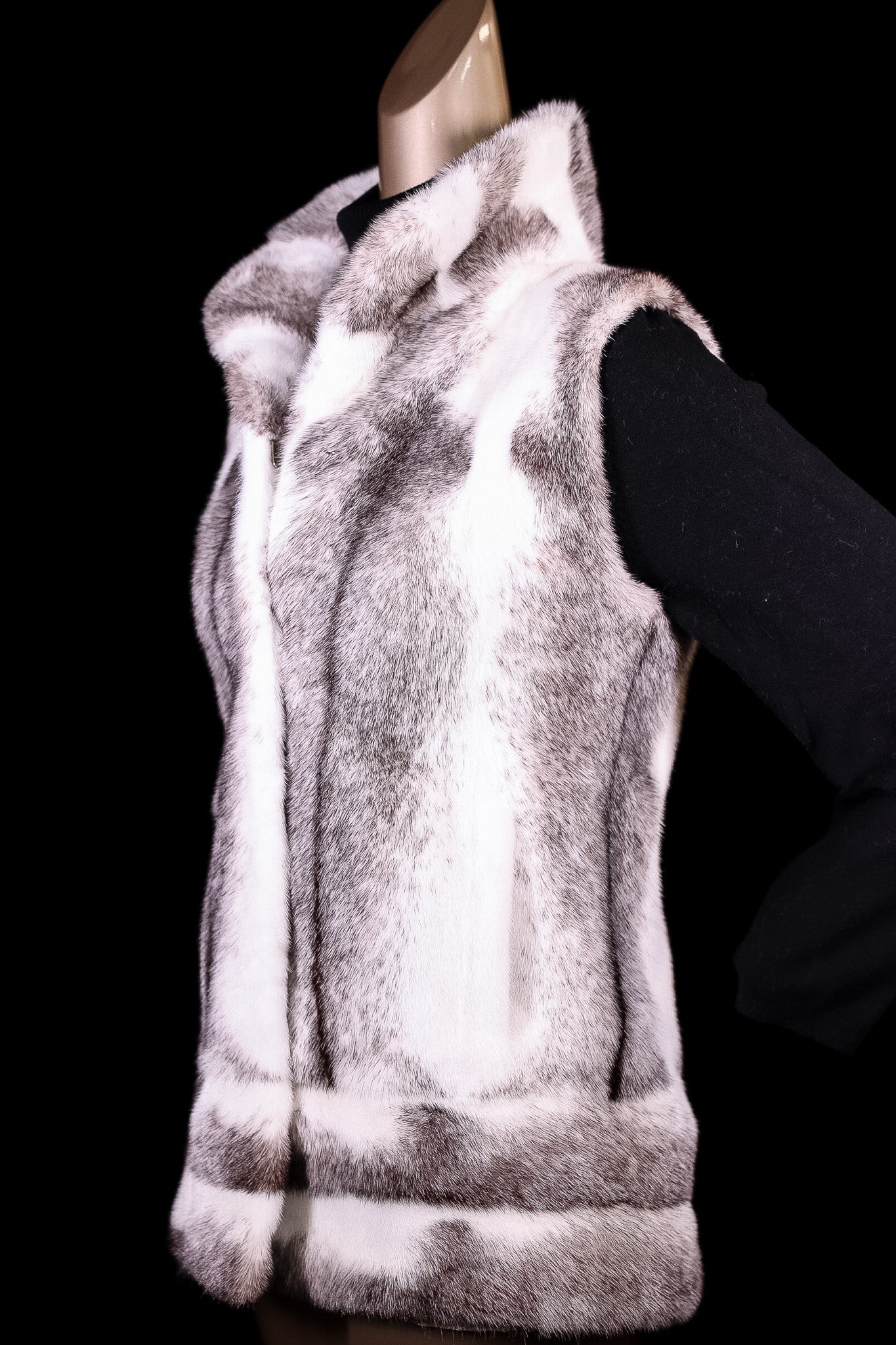 Full-Skin Black Cross Mink Vest with Horizontal Bottom Paneling