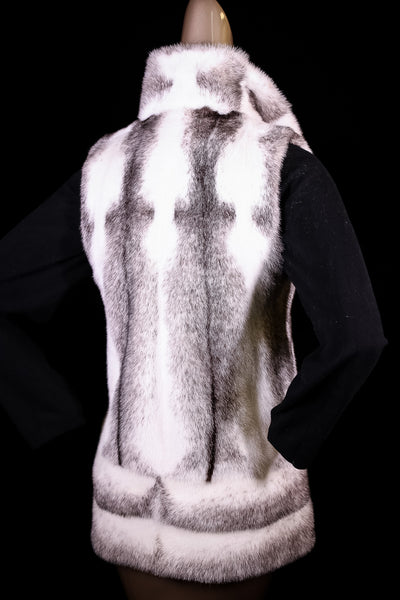 Full-Skin Black Cross Mink Vest with Horizontal Bottom Paneling