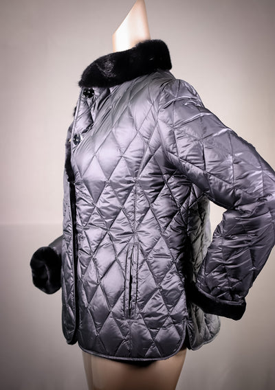 Full-Skin Sheared Mink Long Jacket Reversible to Quilted Puffer