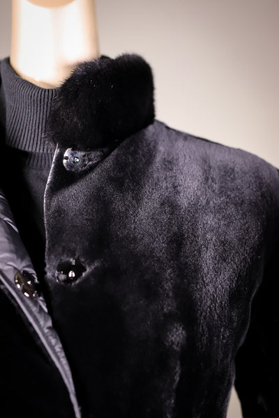 Full-Skin Sheared Mink Long Jacket Reversible to Quilted Puffer
