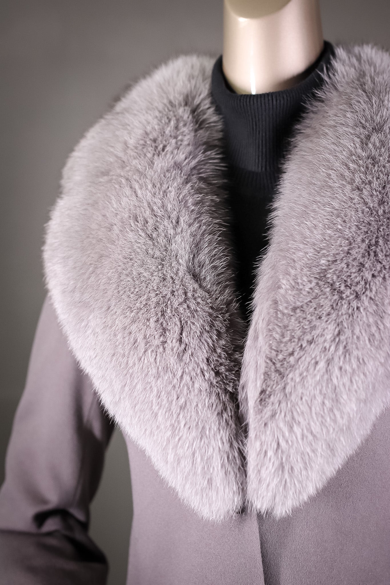 Italian Loro Piana Wool Jacket with Large Fox Collar