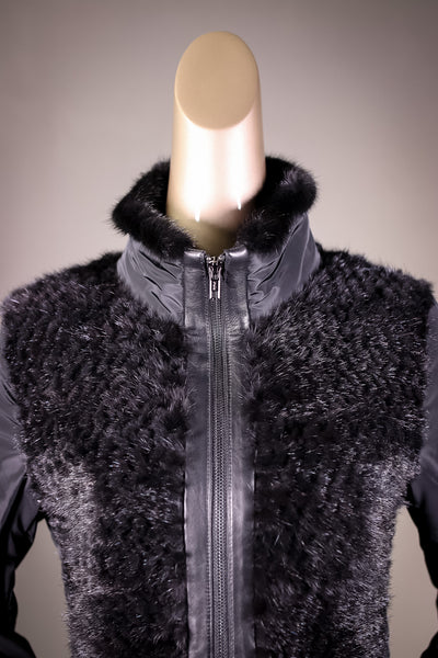 Nylon Jacket with Woven Mink Panels, Collar, and Cuff