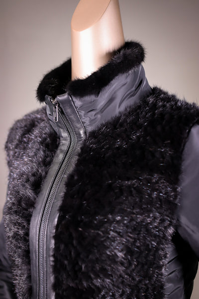 Nylon Jacket with Woven Mink Panels, Collar, and Cuff