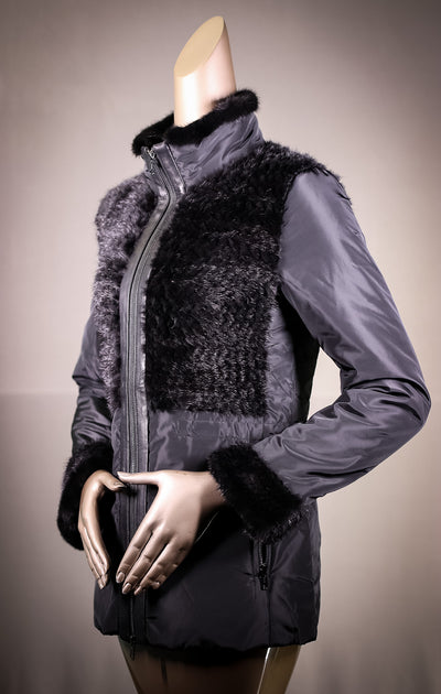 Nylon Jacket with Woven Mink Panels, Collar, and Cuff