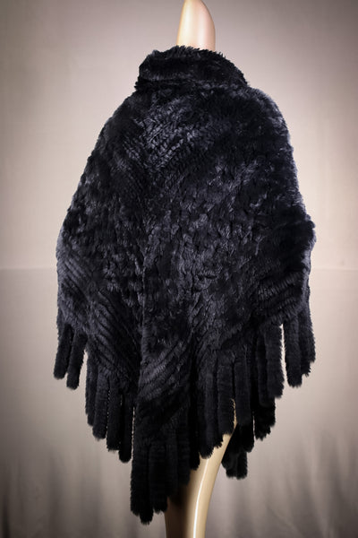 Knitted Chinchilla REX Rabbit Shawl with Fringes