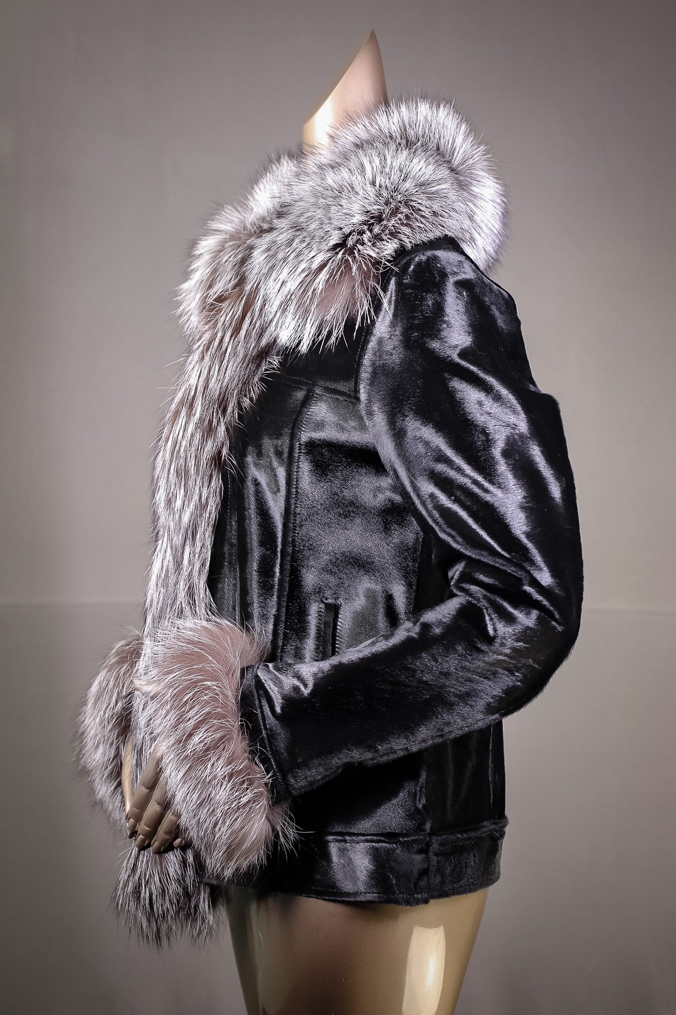 Calf Skin with Silver Fox Tuxedo and Cuff