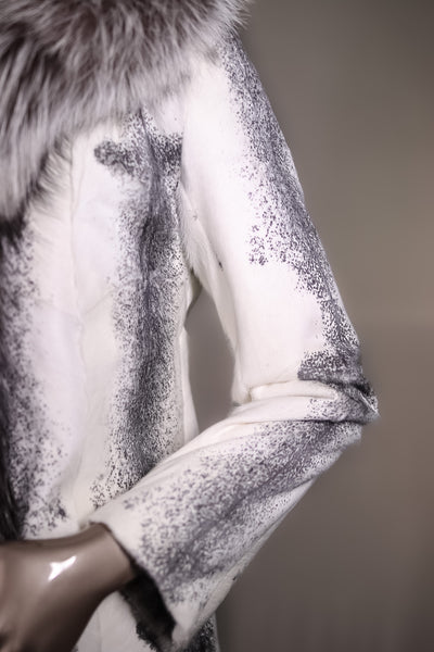 Cross Goat Skin Hooded Stroller with Silver Fox Tuxedo