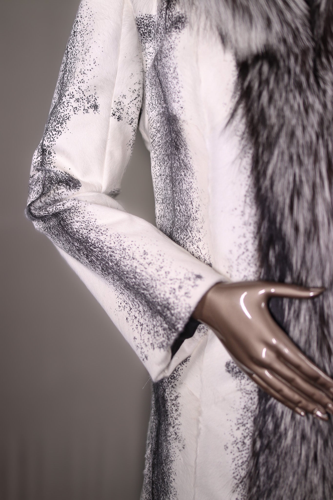 Cross Goat Skin Hooded Stroller with Silver Fox Tuxedo