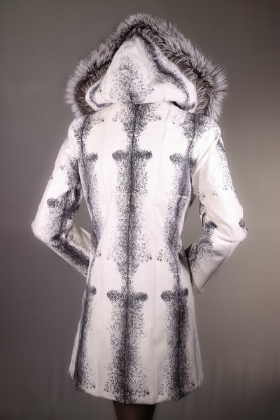 Cross Goat Skin Hooded Stroller with Silver Fox Tuxedo