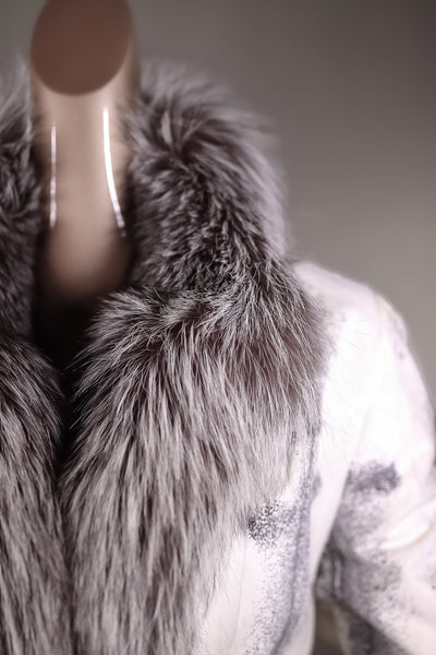 Cross Goat Skin Jacket with Silver Fox Tuxedo