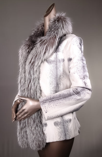 Cross Goat Skin Jacket with Silver Fox Tuxedo