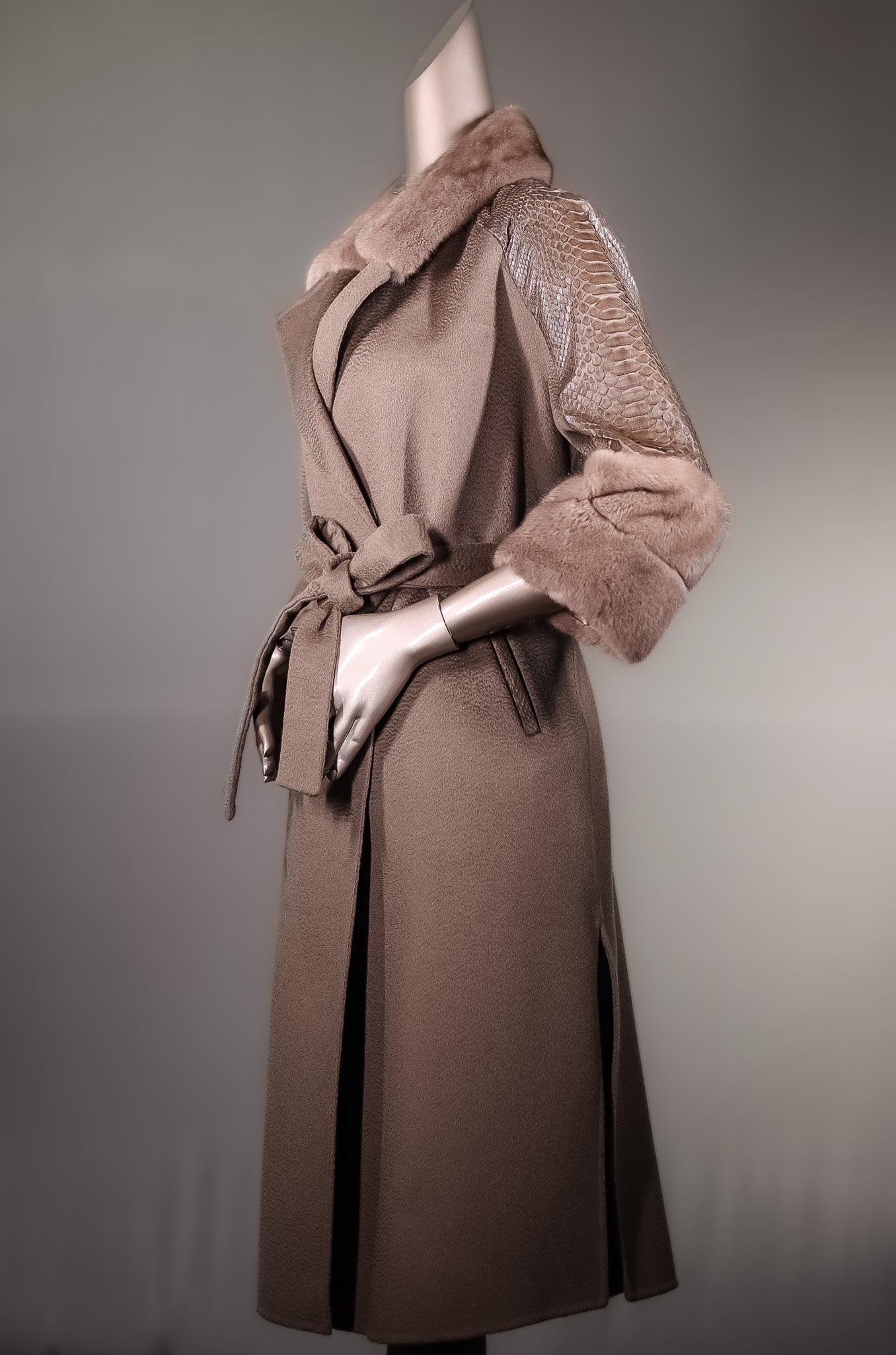 Italian Virgin Wool Belted Stroller with Python and Mink Detailing