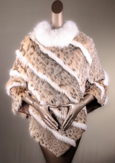 Canadian Lynx Poncho with Fox Collar and Inserts