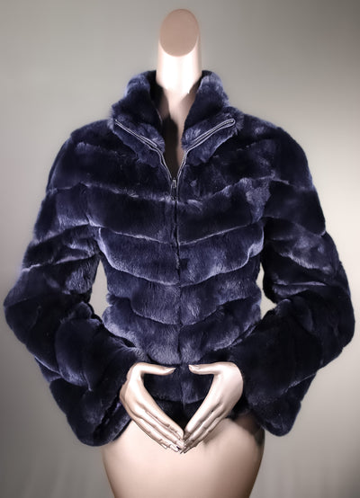 Chinchilla REX Rabbit Chevron-Paneled Reversible Jacket