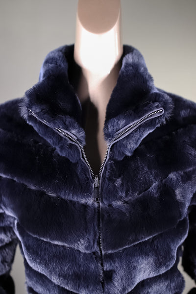 Chinchilla REX Rabbit Chevron-Paneled Reversible Jacket