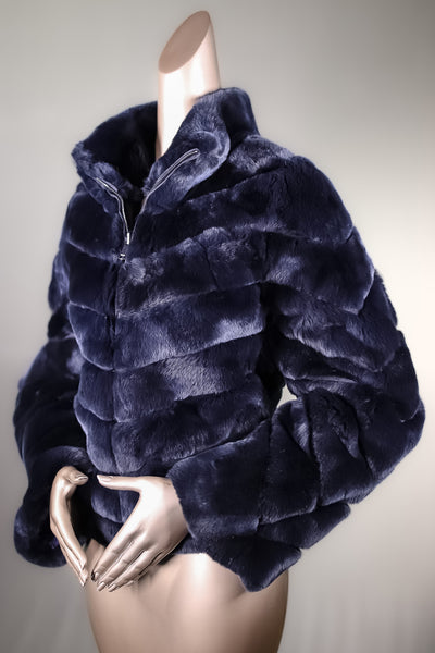Chinchilla REX Rabbit Chevron-Paneled Reversible Jacket