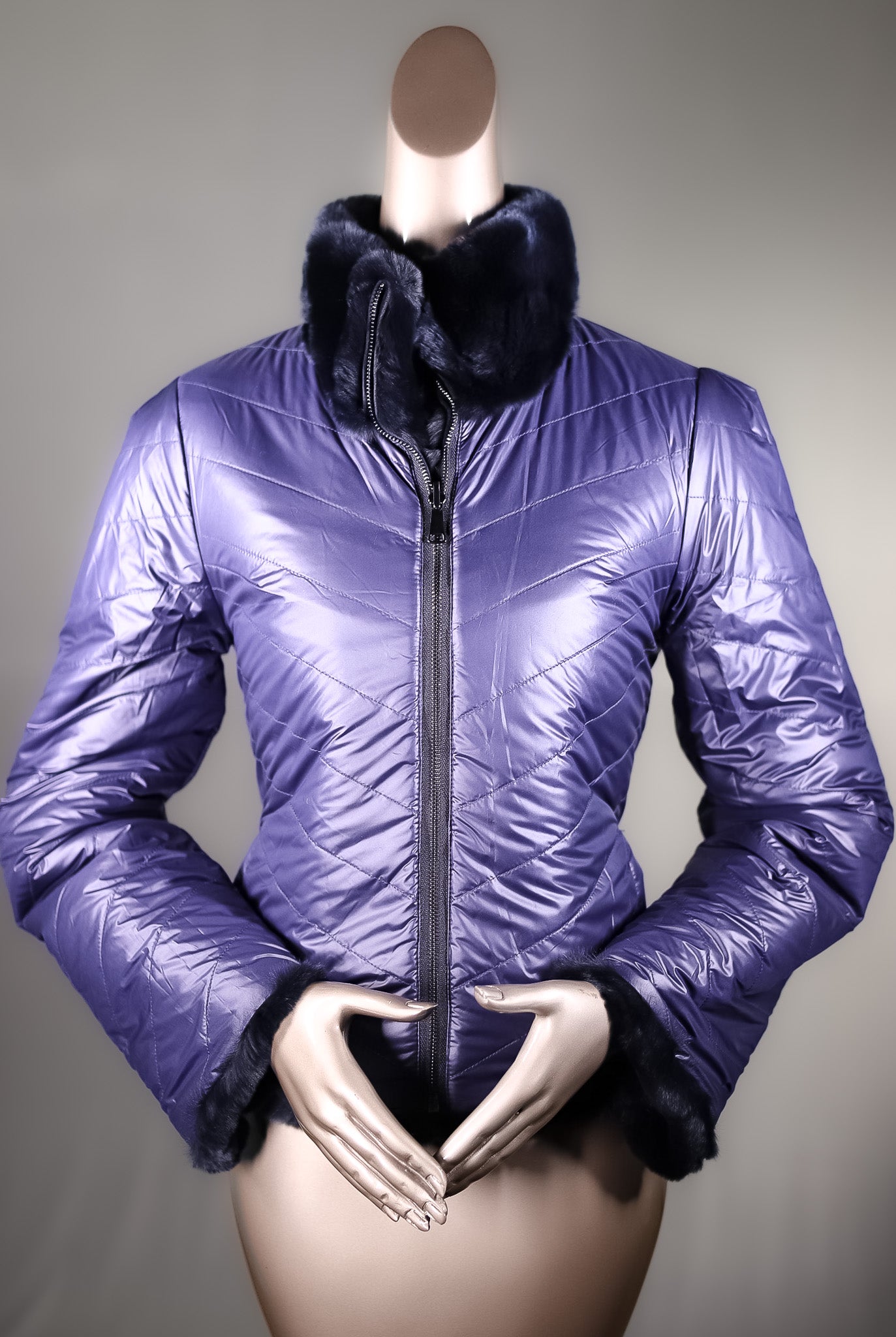 Chinchilla REX Rabbit Chevron-Paneled Reversible Jacket