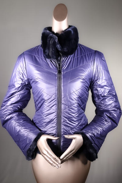 Chinchilla REX Rabbit Chevron-Paneled Reversible Jacket