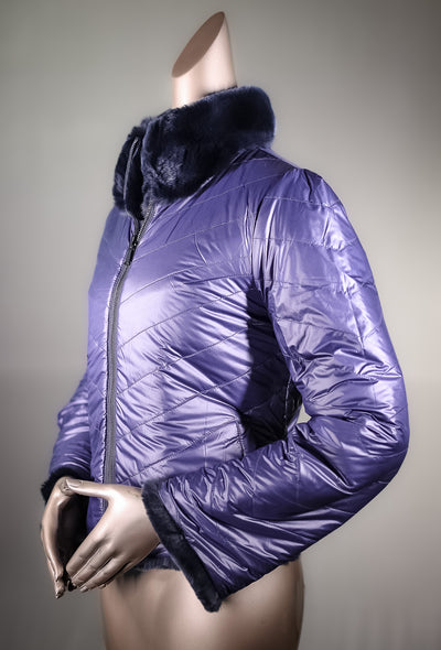Chinchilla REX Rabbit Chevron-Paneled Reversible Jacket