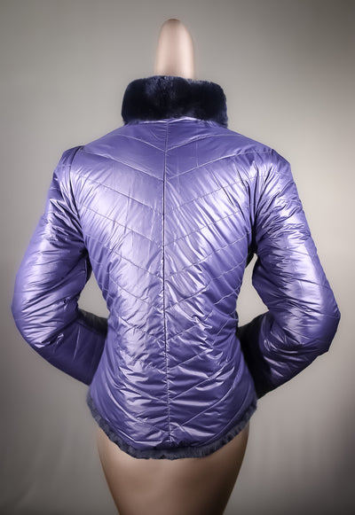 Chinchilla REX Rabbit Chevron-Paneled Reversible Jacket