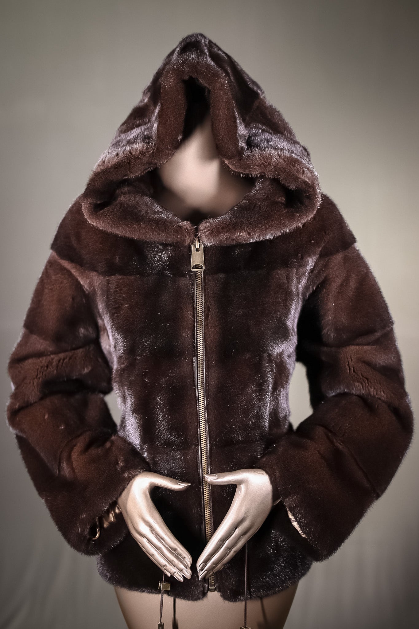 Full-Skin Horizontal-Paneled Mink Hooded Jacket