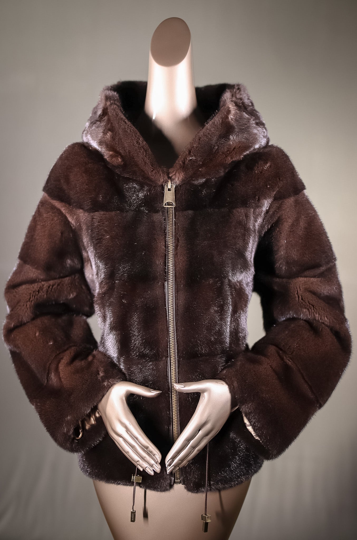 Full-Skin Horizontal-Paneled Mink Hooded Jacket