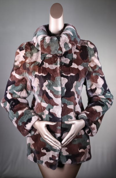 Full-Skin Camo-Stenciled Mink Jacket